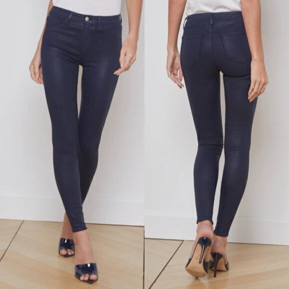 L'AGENCE Margot High Rise Skinny Jean In Navy Coated